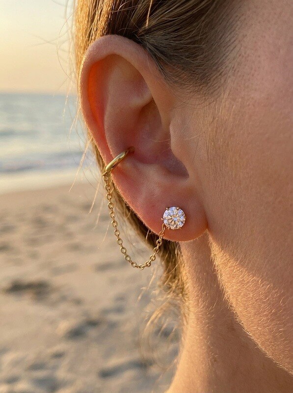 Boucle d'oreilles à double perçage en acier inoxydable - BO133 - Boucles d'oreilles