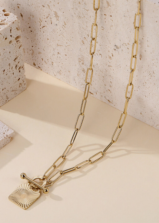 Collier pendentif cadenas en acier inoxydable - L08-156 - 